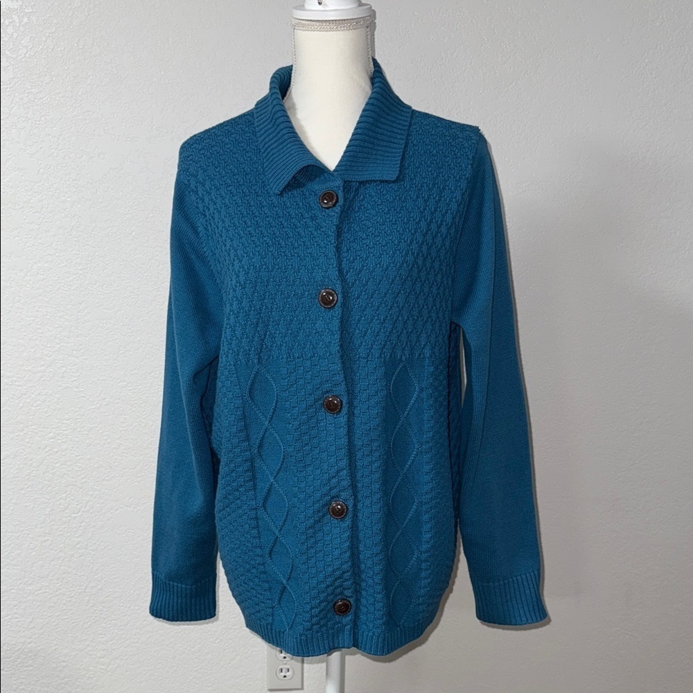 ALLISON DALEY Teal Button-Up Women's Sweater L